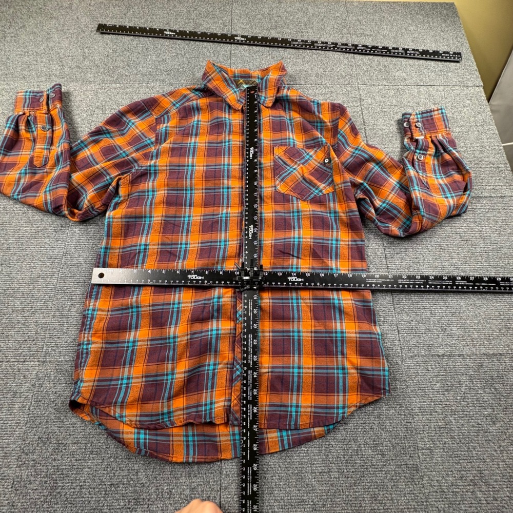 Marmot Mens Medium Plaid Flannel Button Down Shirt Orange Teal Long Sleeve - Picture 5 of 14